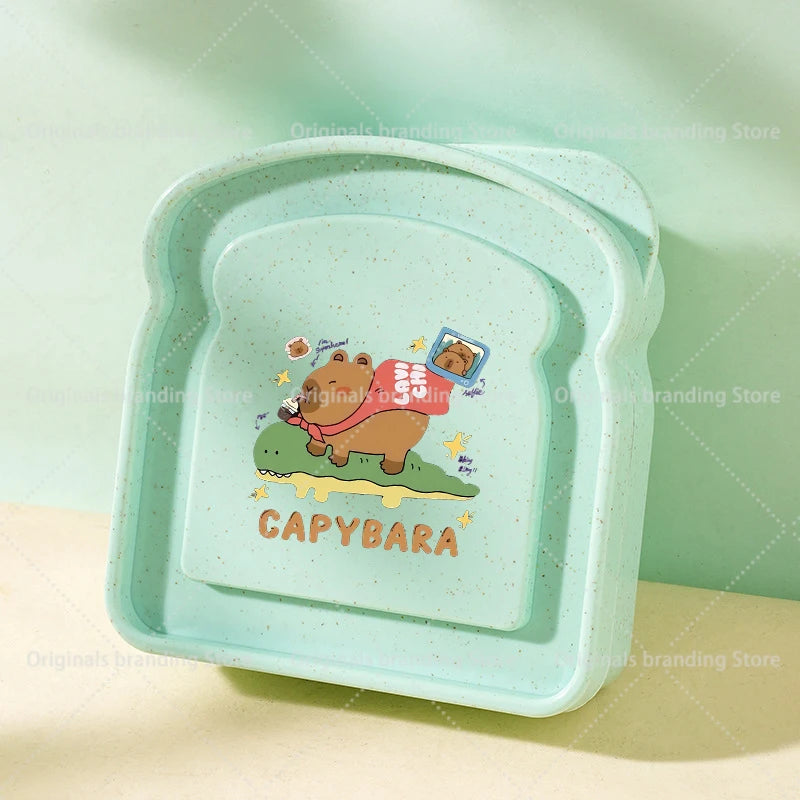 Capybara Portable Lunch Box Sandwich Silicone Toast Shaped Bento Box with Lid Office School Outdoor Lunch Food Container Gift