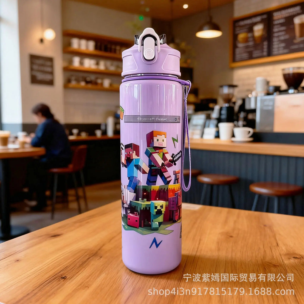 750ml Minecraft Water Cup Bottles High-capacity Drinking Straw Cup Portable Sports Outdoor Bottles Office School Gift