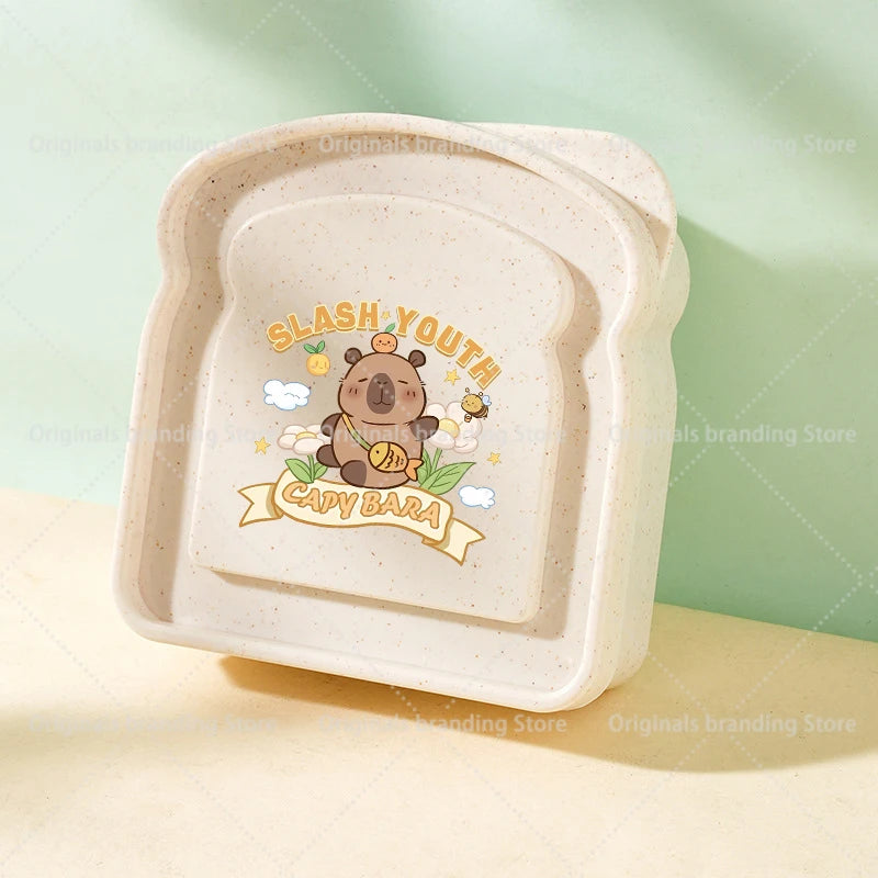 Capybara Portable Lunch Box Sandwich Silicone Toast Shaped Bento Box with Lid Office School Outdoor Lunch Food Container Gift