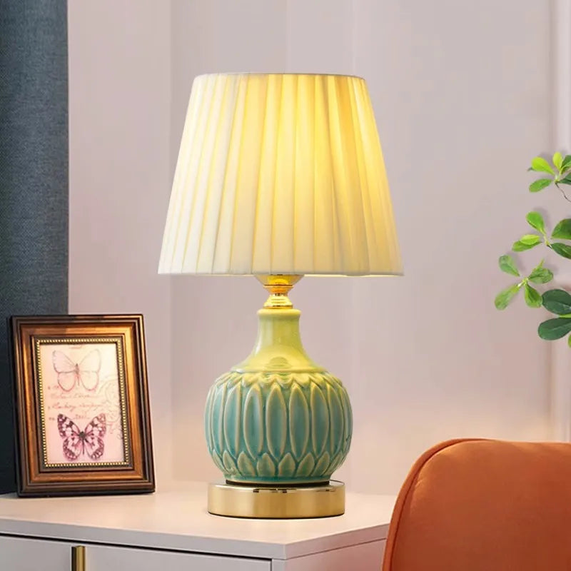 For Touch American ceramic desk lamp bedroom bedside lamp dimming ins lamp