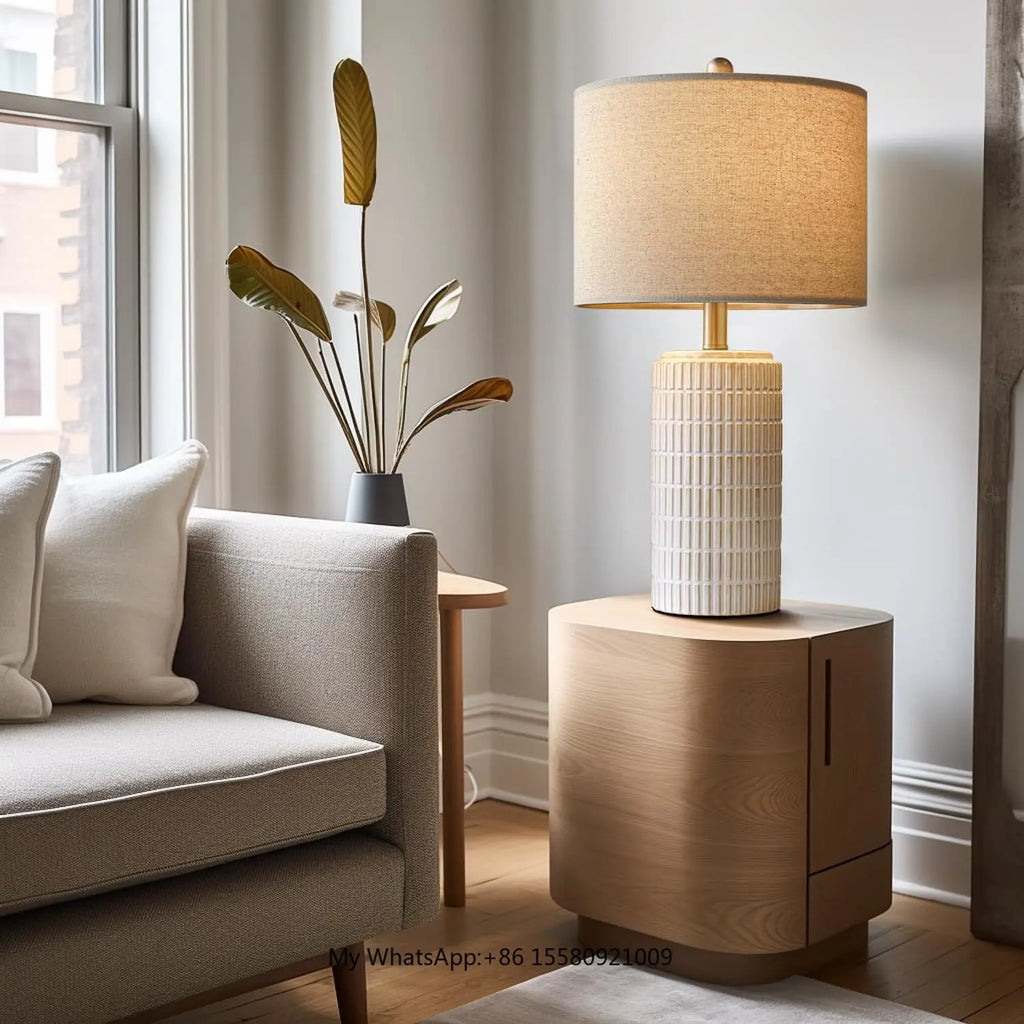 SIMIG Modern Ceramic Table Lamp White Beige Bedside Nightstand Lamps for Bedroom Living Room Farmhouse Table Lamps