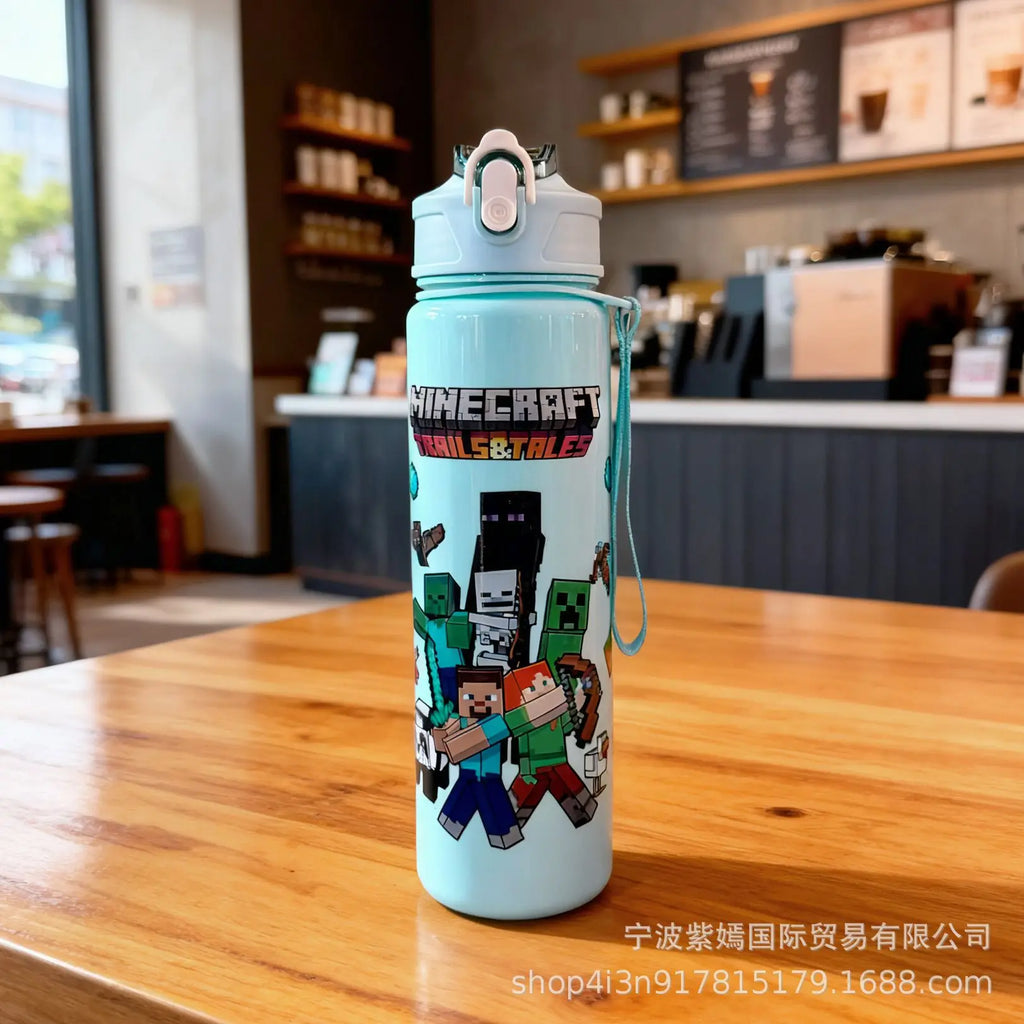 750ml Minecraft Water Cup Bottles High-capacity Drinking Straw Cup Portable Sports Outdoor Bottles Office School Gift