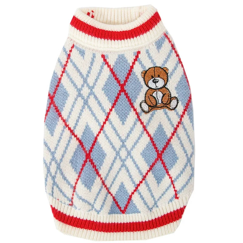 Dog Cherry Sweater Classics Plaid Dog Clothes Small Dogs Winter Pet Coat Chihuahua Bichon Yorkie Puppy Clothing Warm Pullover
