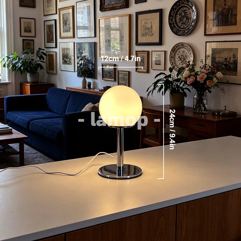 Milky White Solid Globe Chrome Thin Pole Table Lamp Cream Ins White Desk 3 Tone Soft Light Reading Table Decor Lamp