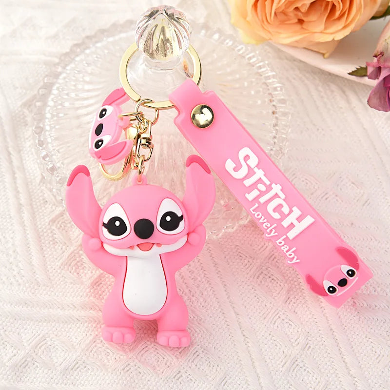 Kawaii Lilo & Stitch Toys Keychian Anime Stitch Pendant Keychain Sweet Pink Angel Keychians Women Car Keyring Girl Birthday Gift