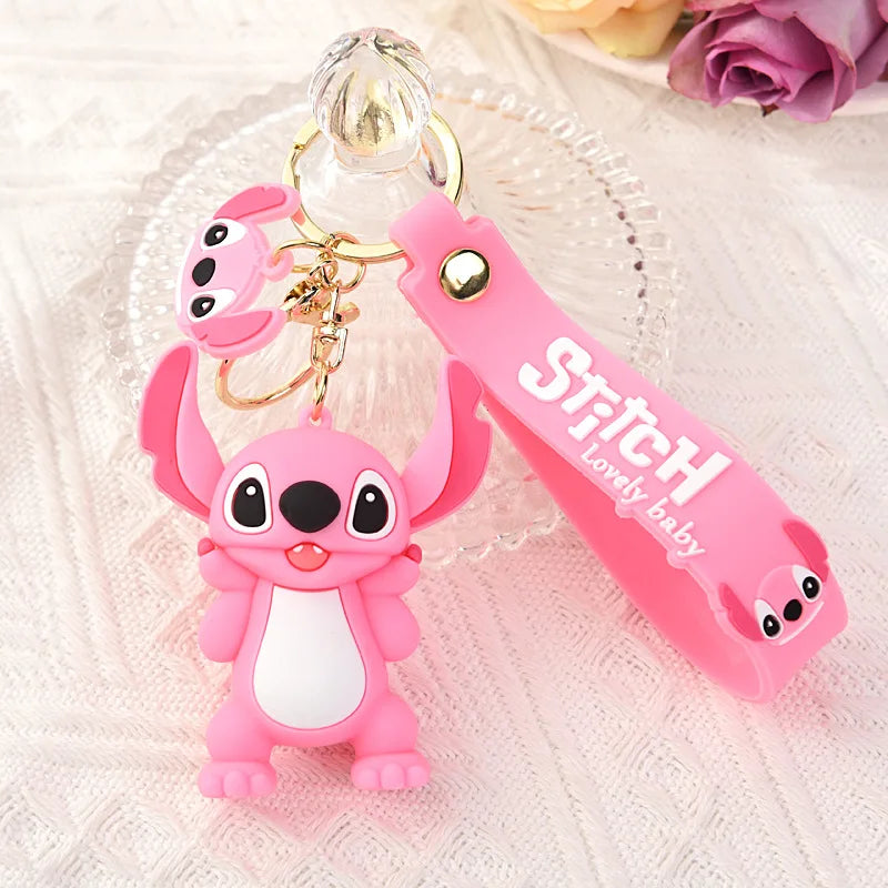 Kawaii Lilo & Stitch Toys Keychian Anime Stitch Pendant Keychain Sweet Pink Angel Keychians Women Car Keyring Girl Birthday Gift