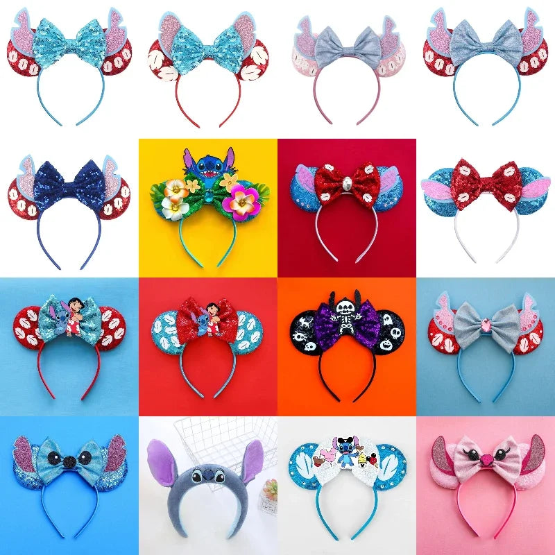 Cute Lilo & Stitch Headbands for Girls Leaves Ears Hair Bands Kids Disney Angel Hair Accessories Women Sequins Bow Baby Headwear