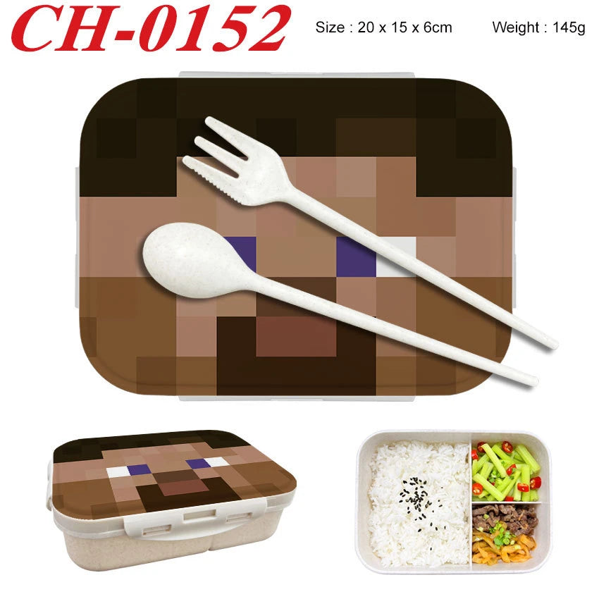 Minecrafted 3-piece Japanese-style insulated lunch box with a detachable handle and lid, suitable for women, backpacking, office