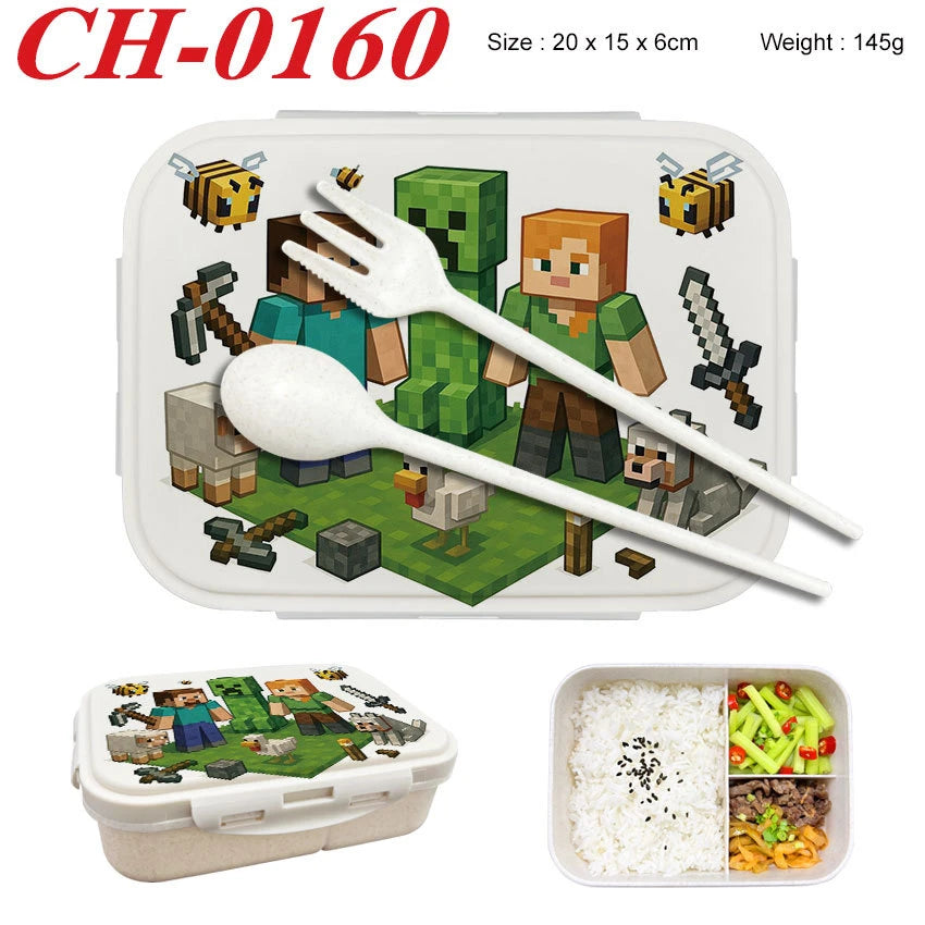 Minecrafted 3-piece Japanese-style insulated lunch box with a detachable handle and lid, suitable for women, backpacking, office