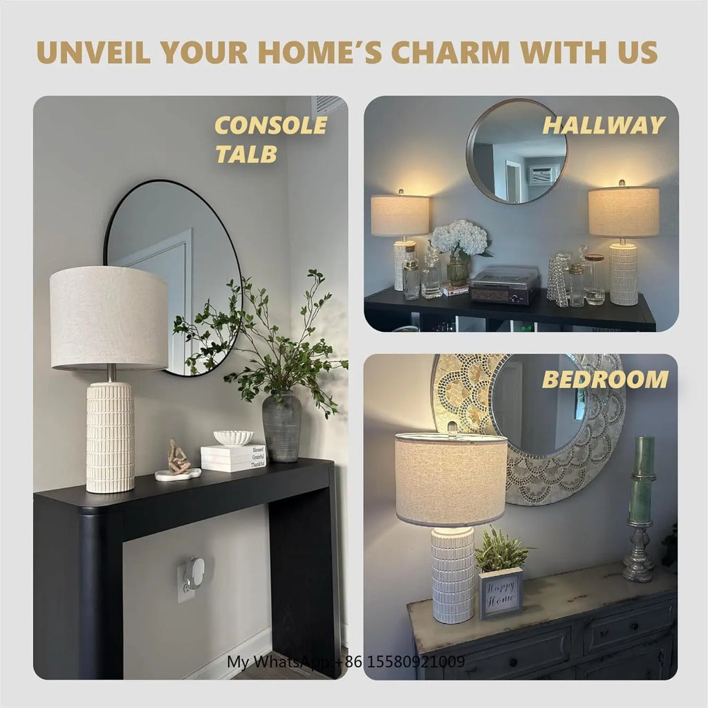 SIMIG Modern Ceramic Table Lamp White Beige Bedside Nightstand Lamps for Bedroom Living Room Farmhouse Table Lamps