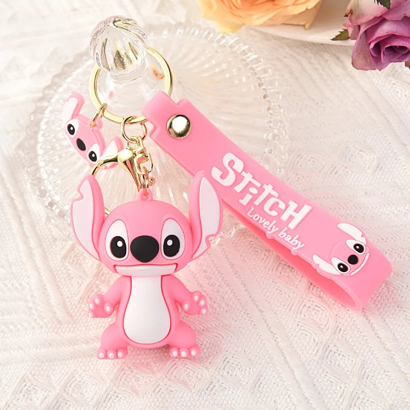 Kawaii Lilo & Stitch Toys Keychian Anime Stitch Pendant Keychain Sweet Pink Angel Keychians Women Car Keyring Girl Birthday Gift