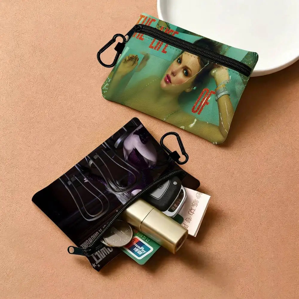 T-Taylor-Swift Lyrical-Pop-Storytelling Mini Hanging Oxford Cloth Coin Bag Durable Zipper Key Card Pouch With Carabiner