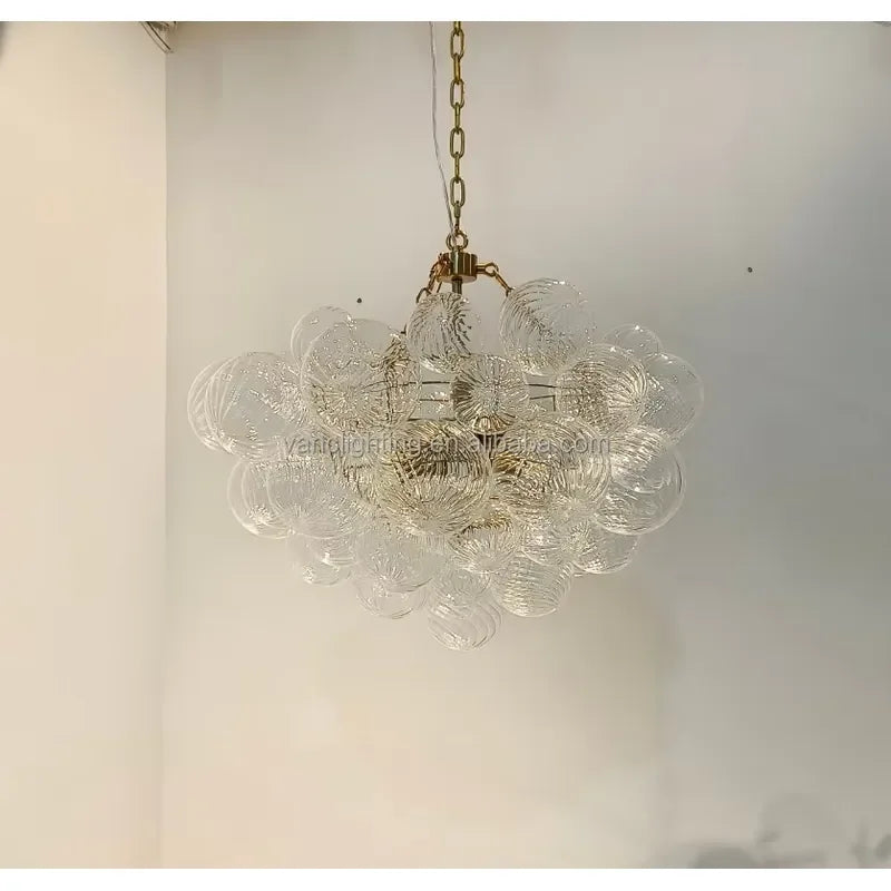 Custom Modern Hand Blown Round with Steel Brass Hanging Lamp Nordic Villa Hotel Interior Decoration Bubble Ball Pendant