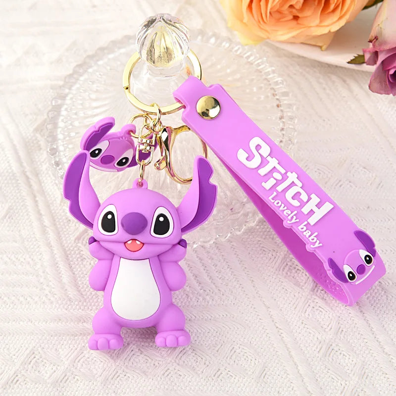 Kawaii Lilo & Stitch Toys Keychian Anime Stitch Pendant Keychain Sweet Pink Angel Keychians Women Car Keyring Girl Birthday Gift