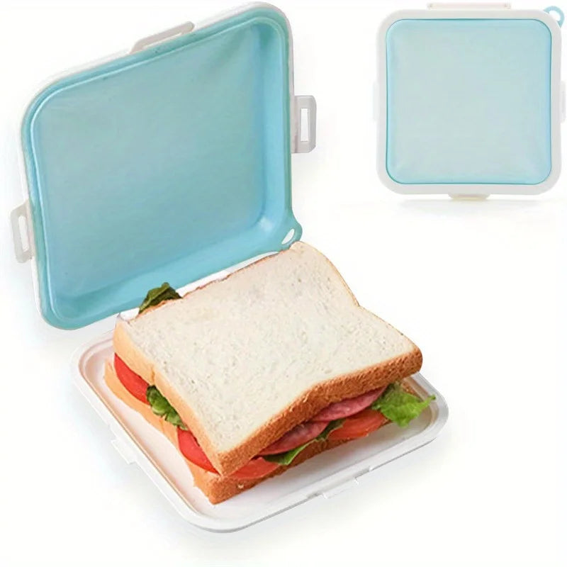 Portable Silicone Sandwich Box With Airtight Lid Microwave Safe Reusable Lunch Container For School Office Outdoor Travel Picnic