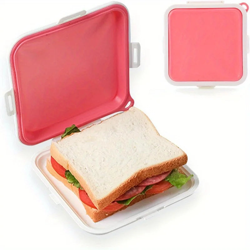 Portable Silicone Sandwich Box With Airtight Lid Microwave Safe Reusable Lunch Container For School Office Outdoor Travel Picnic