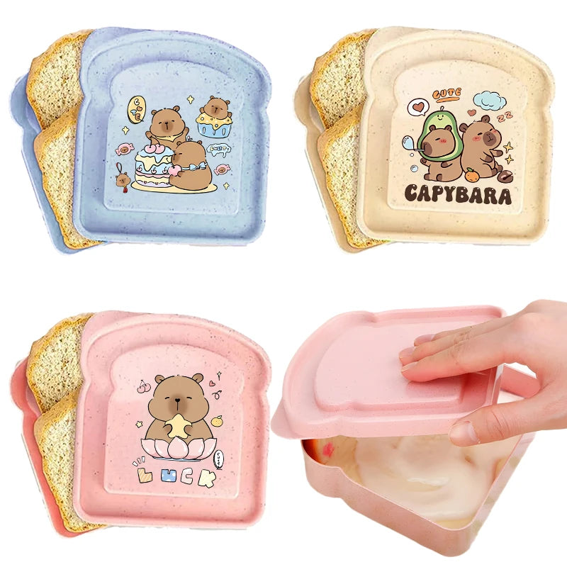 Capybara Portable Lunch Box Sandwich Silicone Toast Shaped Bento Box with Lid Office School Outdoor Lunch Food Container Gift