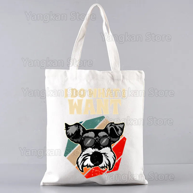 Schnauzer Ladies Handbags Cloth Women Female Foldable Canvas Shoulder Bag Canvas Tote Eco Shopping Bag Canvas Tote Bag Casual
