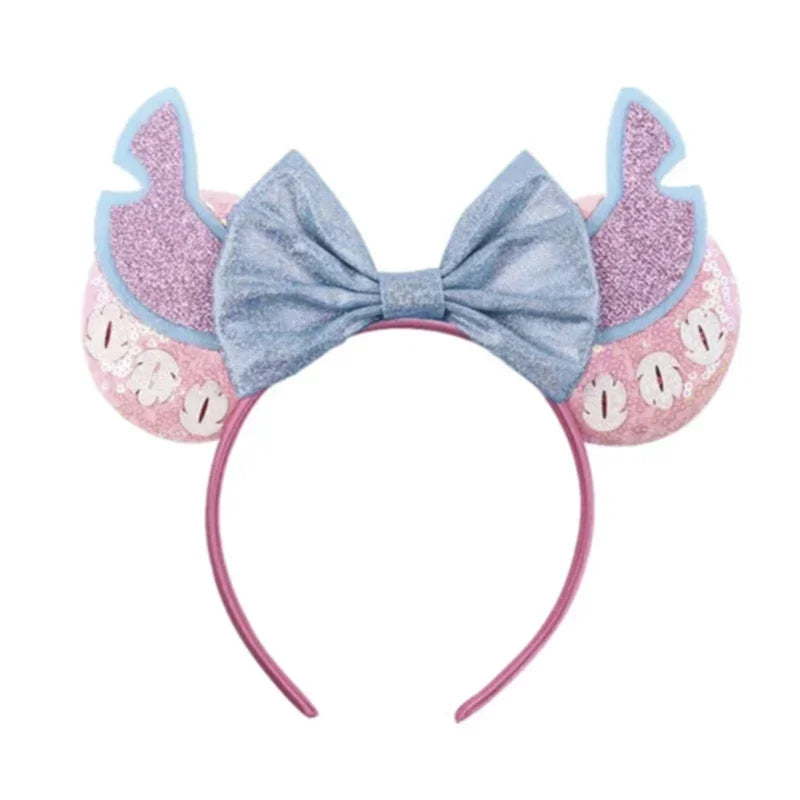 Cute Lilo & Stitch Headbands for Girls Leaves Ears Hair Bands Kids Disney Angel Hair Accessories Women Sequins Bow Baby Headwear