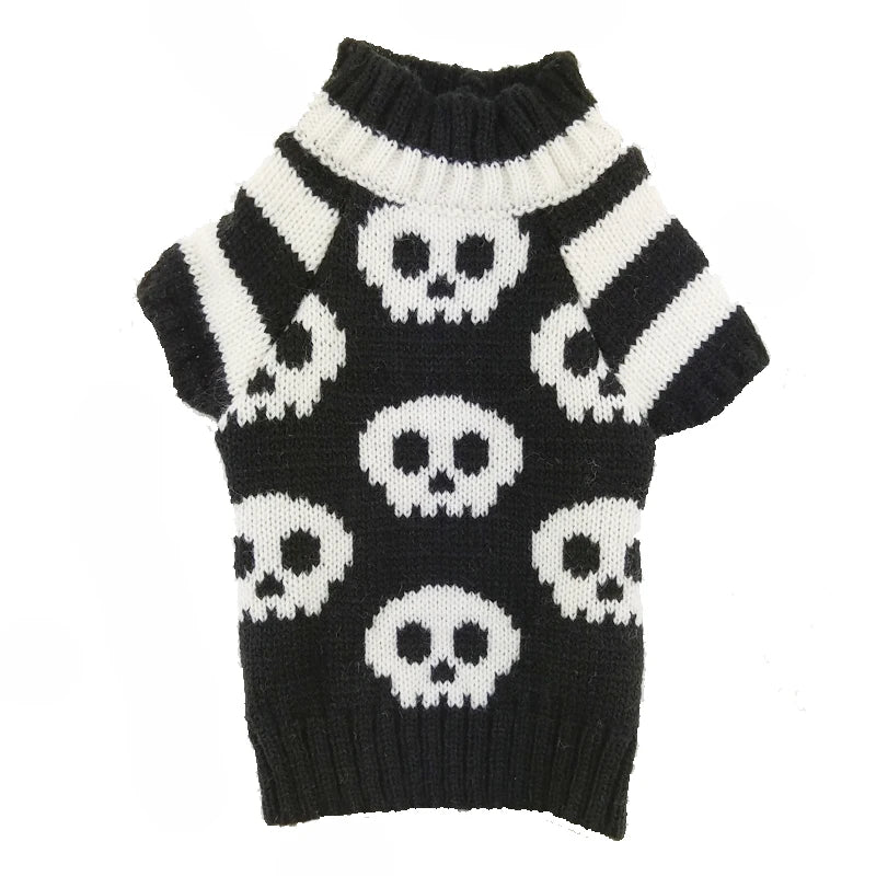 Halloween Dog Sweater Costume Skull Pumpkin Holiday Clothes Chihuahua Teddy for Small Medium Large Dog Cat  Autumn Winter Warm
