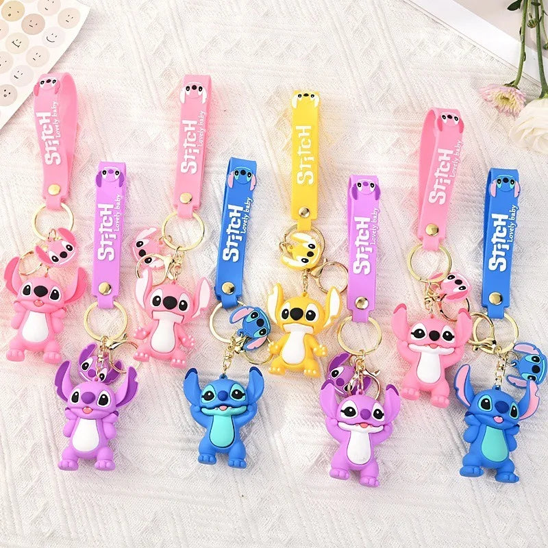 Kawaii Lilo & Stitch Toys Keychian Anime Stitch Pendant Keychain Sweet Pink Angel Keychians Women Car Keyring Girl Birthday Gift