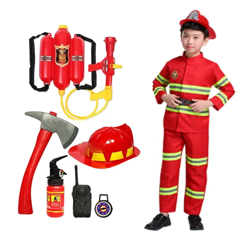 Kids Firefighter Halloween Cosplay Uniform Toys Children Sam Firemen Role Work Clothing Suit Boy Girl Performance Party Costumes