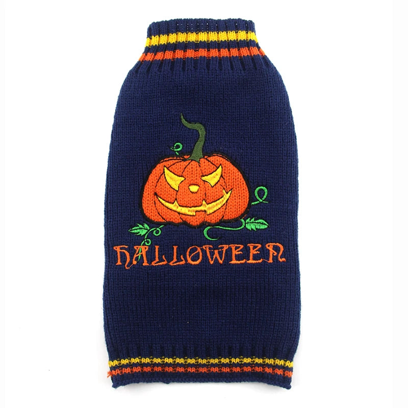 Halloween Dog Sweater Costume Skull Pumpkin Holiday Clothes Chihuahua Teddy for Small Medium Large Dog Cat  Autumn Winter Warm