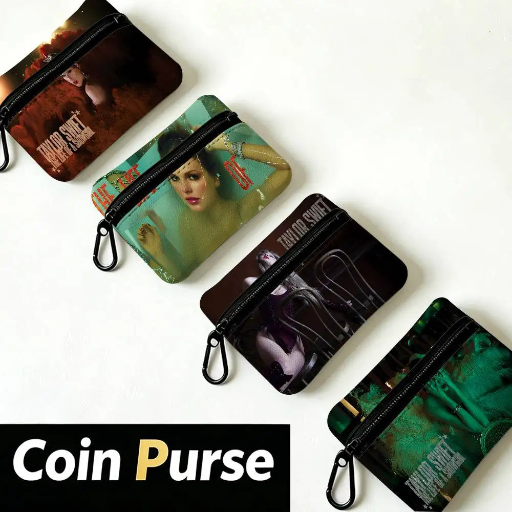 T-Taylor-Swift Lyrical-Pop-Storytelling Mini Hanging Oxford Cloth Coin Bag Durable Zipper Key Card Pouch With Carabiner