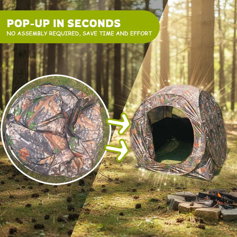 1 Person Camouflage Pop Up Hunting Tent, Portable Wildlife Ground Blind, Foldable Shelter for Hunting Birding