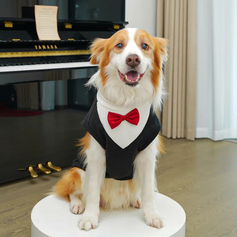 Dog Tuxedo Wedding Outfit Cute Puppy Suit with Bow Tie Formal Party Costume for Small Dogs Cats