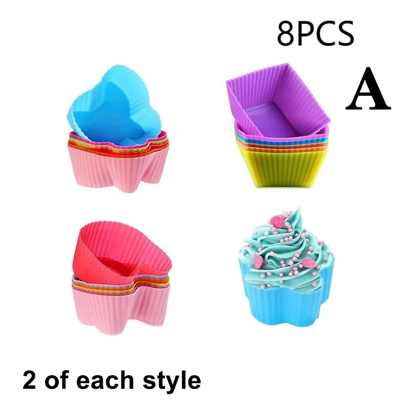 8PCS Silicone Lunch Box Dividers For Children Kids School Food Dividers For Bento Box Silicone Cupcake Liners Mold Baking Tools.