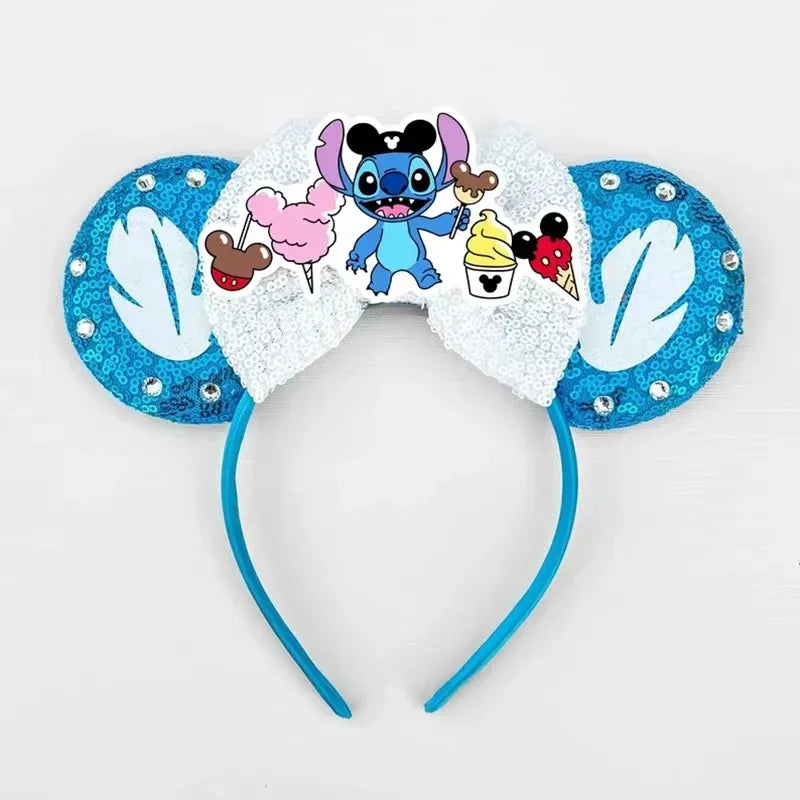 Cute Lilo & Stitch Headbands for Girls Leaves Ears Hair Bands Kids Disney Angel Hair Accessories Women Sequins Bow Baby Headwear