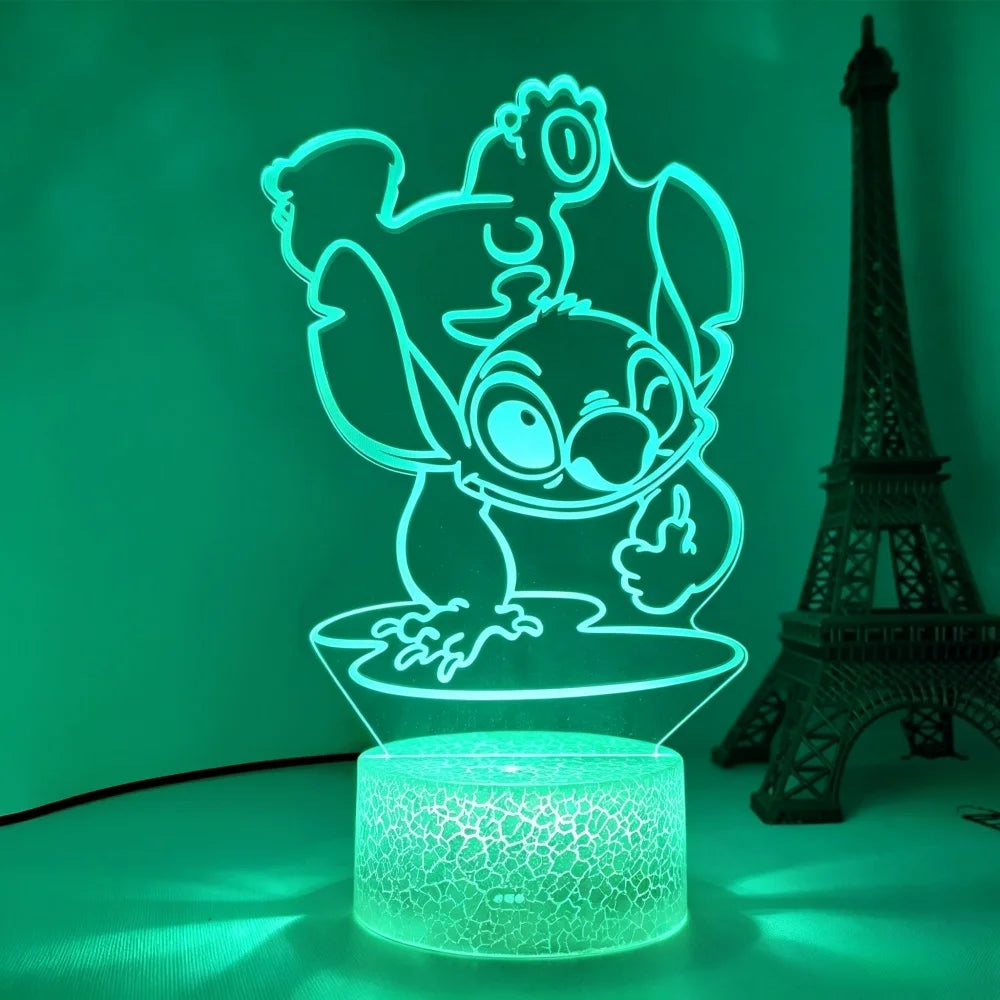 Lilo & Stitch 3D LED Night Light 7/16 Color Smart Touch Room Decor Bedside Night Light Birthday Valentine's Day Christmas Gift