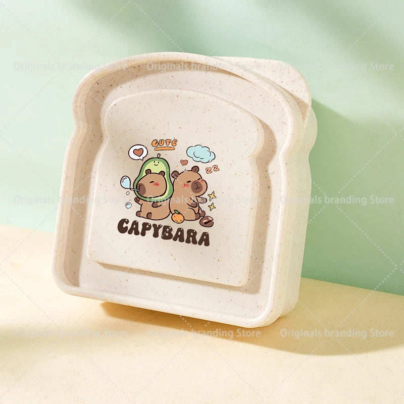Capybara Portable Lunch Box Sandwich Silicone Toast Shaped Bento Box with Lid Office School Outdoor Lunch Food Container Gift