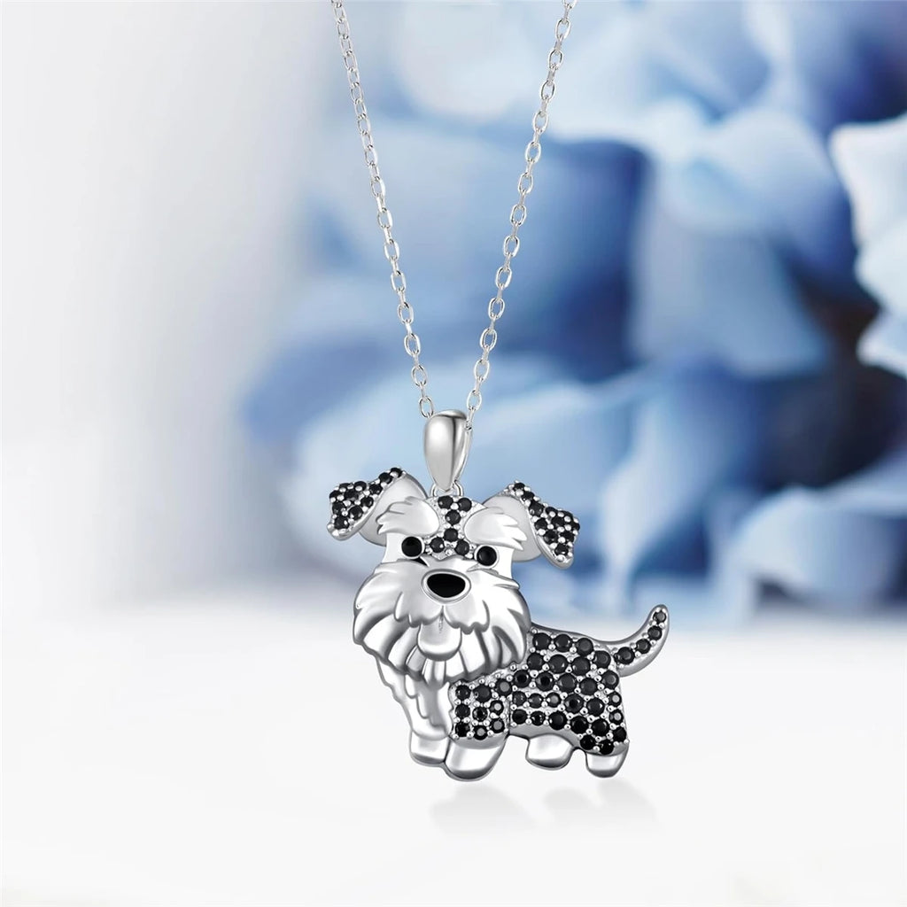Cute Cartoon Tonguing Schnauzer Pendant Necklace for Women Fashion Ladies Puppy Animal Party Jewelry Accessories Dog Lovers Gift