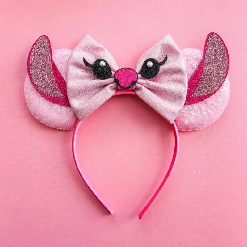 Cute Lilo & Stitch Headbands for Girls Leaves Ears Hair Bands Kids Disney Angel Hair Accessories Women Sequins Bow Baby Headwear