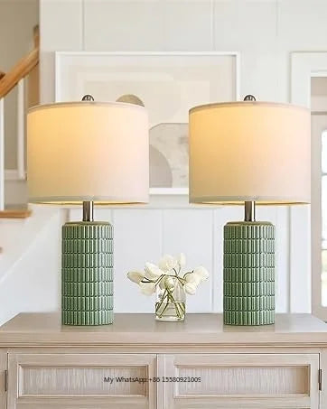 SIMIG Modern Ceramic Table Lamp White Beige Bedside Nightstand Lamps for Bedroom Living Room Farmhouse Table Lamps