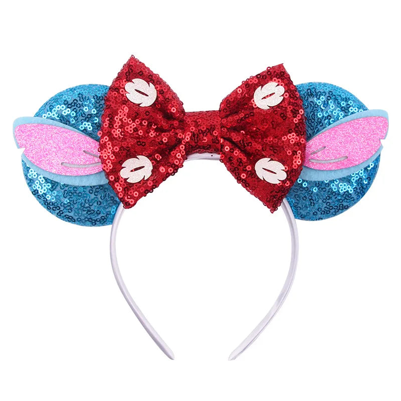Cute Lilo & Stitch Headbands for Girls Leaves Ears Hair Bands Kids Disney Angel Hair Accessories Women Sequins Bow Baby Headwear