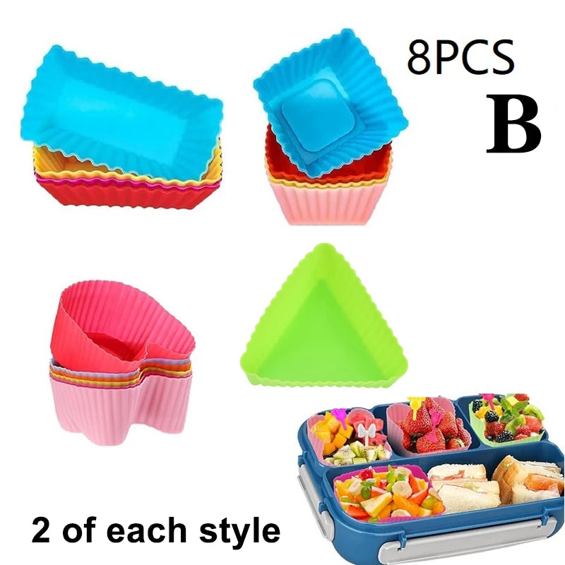 8PCS Silicone Lunch Box Dividers For Children Kids School Food Dividers For Bento Box Silicone Cupcake Liners Mold Baking Tools.