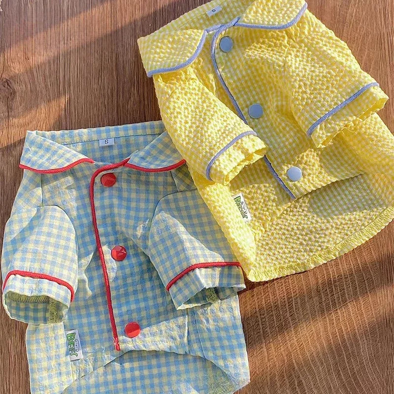 2025 Summer Dog Clothes Pet Plaid Loungewear Comfort Maltese Bigbear Schnauzer