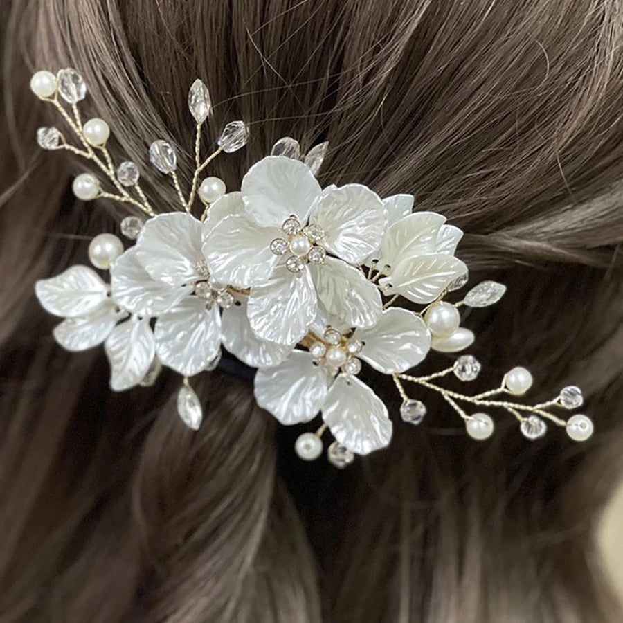 Shell Wedding Hair Combs Women Headbands Accessories Crystal Pearls Weave Flower Bridal Headpiece Clip Bride Jewelry Gift