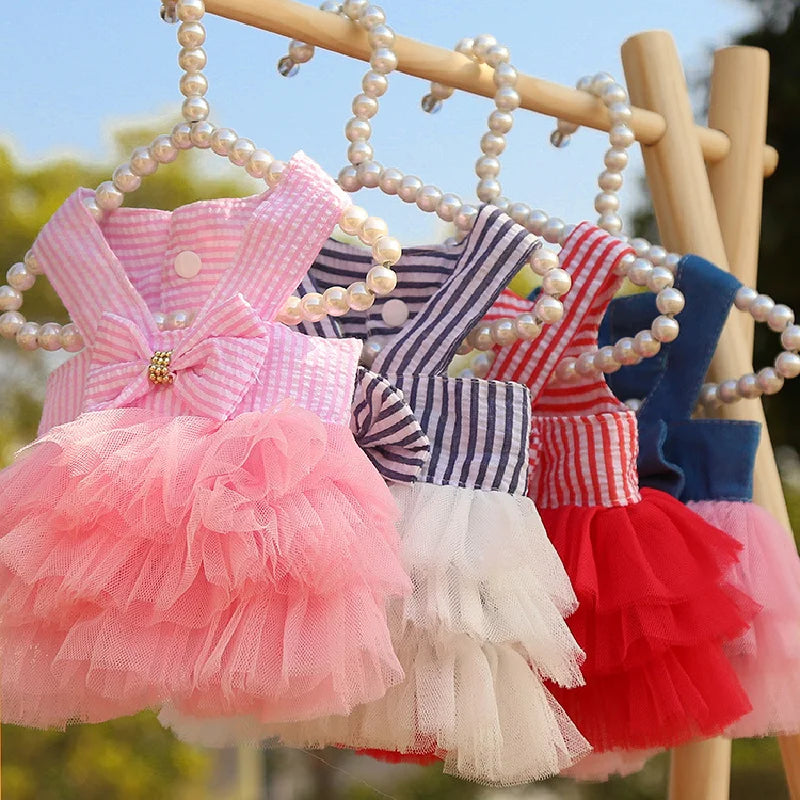 Dog Dress Puppy Clothes Pet Dog Clothing Striped Suspender Mesh Skirt for Small Medium Dogs Apparel Pet Product Supplies