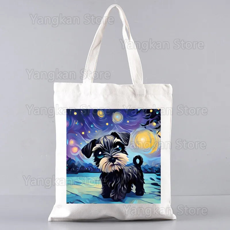 Schnauzer Ladies Handbags Cloth Women Female Foldable Canvas Shoulder Bag Canvas Tote Eco Shopping Bag Canvas Tote Bag Casual