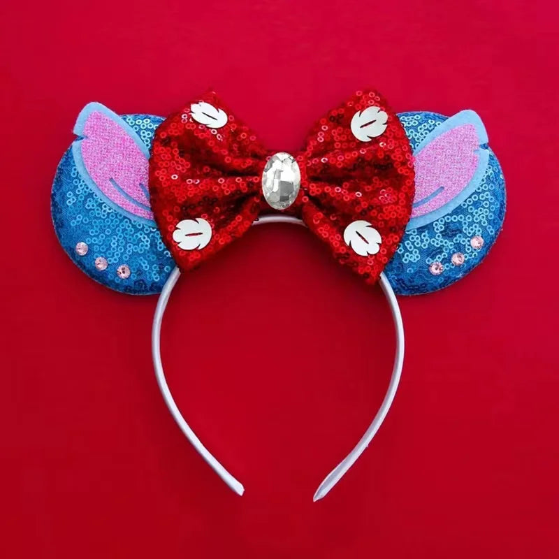 Cute Lilo & Stitch Headbands for Girls Leaves Ears Hair Bands Kids Disney Angel Hair Accessories Women Sequins Bow Baby Headwear