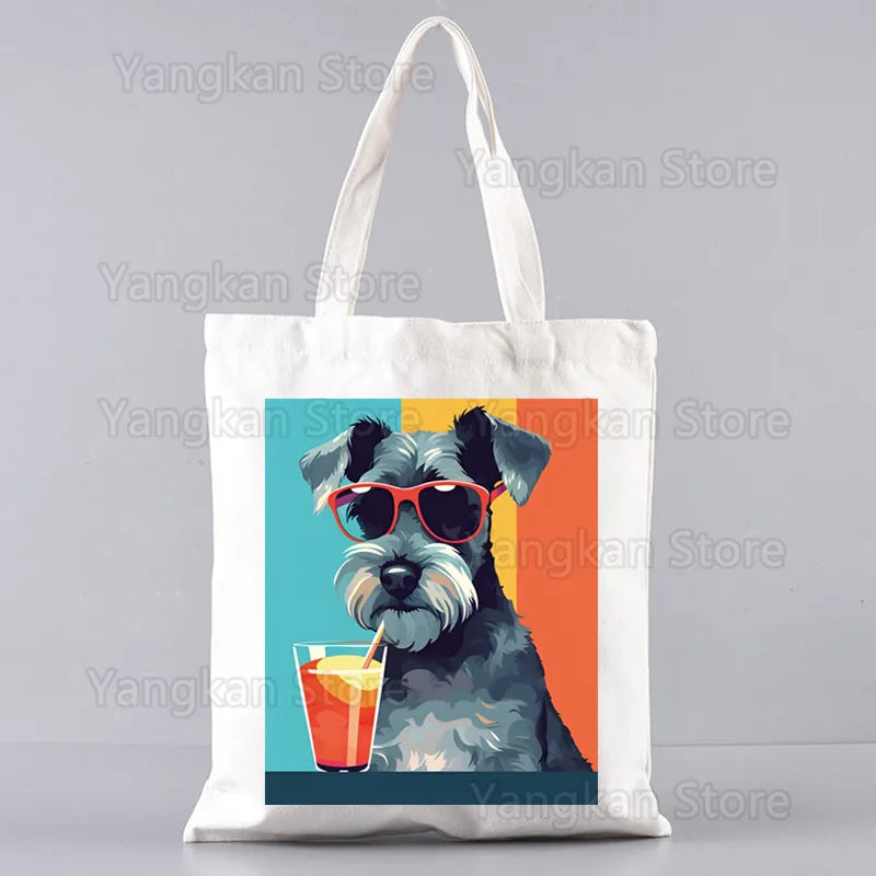 Schnauzer Ladies Handbags Cloth Women Female Foldable Canvas Shoulder Bag Canvas Tote Eco Shopping Bag Canvas Tote Bag Casual