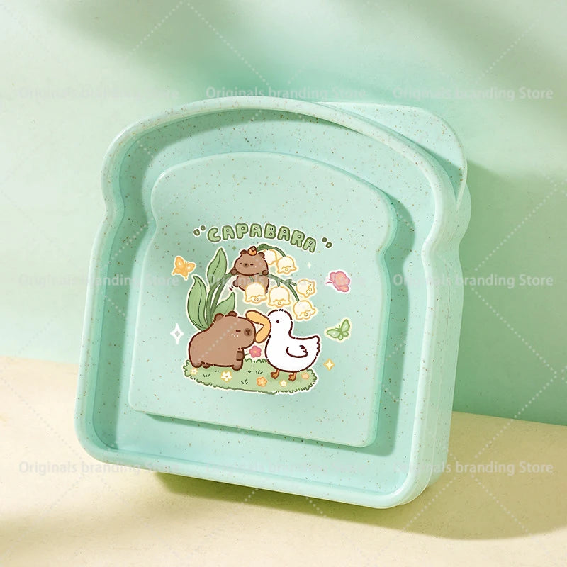 Capybara Portable Lunch Box Sandwich Silicone Toast Shaped Bento Box with Lid Office School Outdoor Lunch Food Container Gift