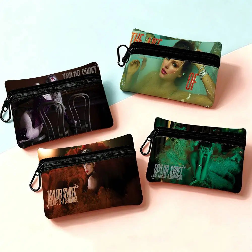 T-Taylor-Swift Lyrical-Pop-Storytelling Mini Hanging Oxford Cloth Coin Bag Durable Zipper Key Card Pouch With Carabiner