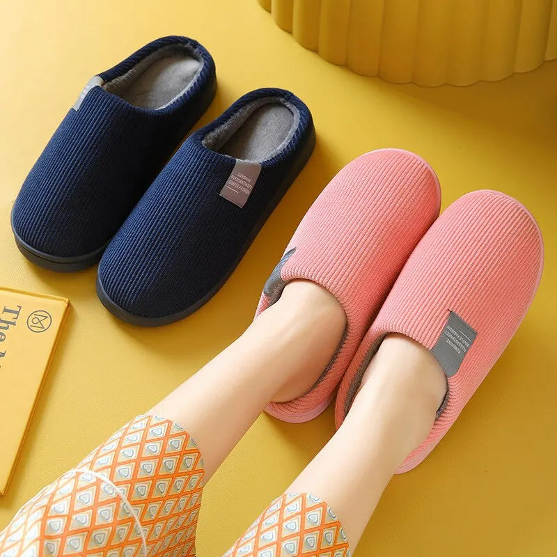 Thick Sole Home Indoor Outside Men And Women Couples Winter Household Warm Fluffy Slippers High Heels Plush Cotton Shoes Ladies