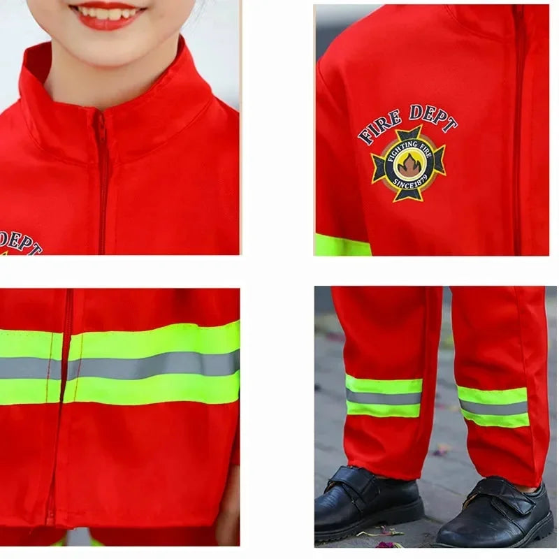Kids Firefighter Halloween Cosplay Uniform Toys Children Sam Firemen Role Work Clothing Suit Boy Girl Performance Party Costumes