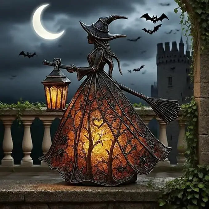 Witch Resin Tabletop Night Light with USB Powered Glow Halloween Decor for Goth Party Table Mantel Shelf Horror Movie Night
